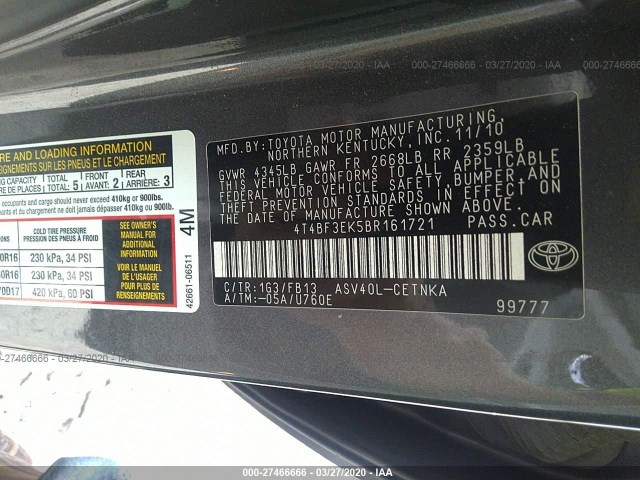 Photo 8 VIN: 4T4BF3EK5BR161721 - TOYOTA CAMRY 