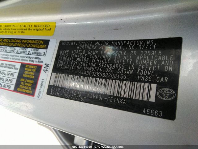 Photo 8 VIN: 4T4BF3EK5BR208469 - TOYOTA CAMRY 