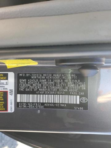 Photo 9 VIN: 4T4BF3EK5BR219259 - TOYOTA CAMRY BASE 