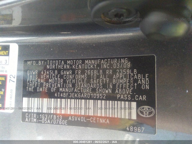 Photo 8 VIN: 4T4BF3EK6AR010952 - TOYOTA CAMRY 