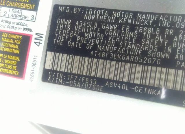 Photo 8 VIN: 4T4BF3EK6AR052070 - TOYOTA CAMRY 