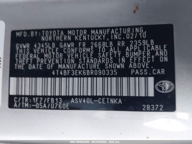 Photo 8 VIN: 4T4BF3EK6BR090335 - TOYOTA CAMRY 