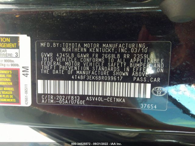 Photo 8 VIN: 4T4BF3EK6BR099617 - TOYOTA CAMRY 