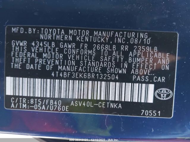 Photo 8 VIN: 4T4BF3EK6BR132504 - TOYOTA CAMRY 