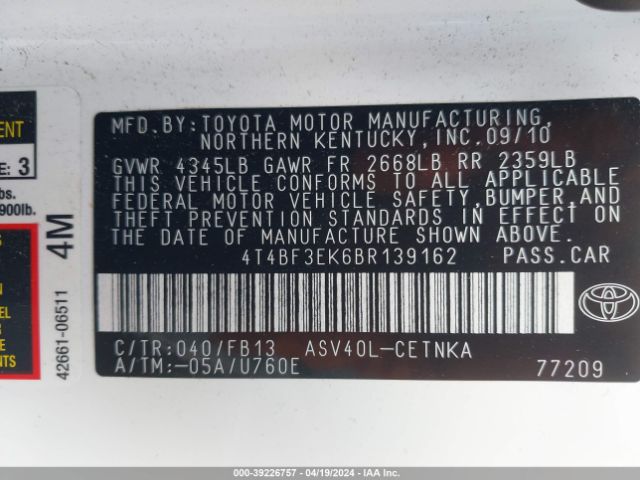 Photo 8 VIN: 4T4BF3EK6BR139162 - TOYOTA CAMRY 