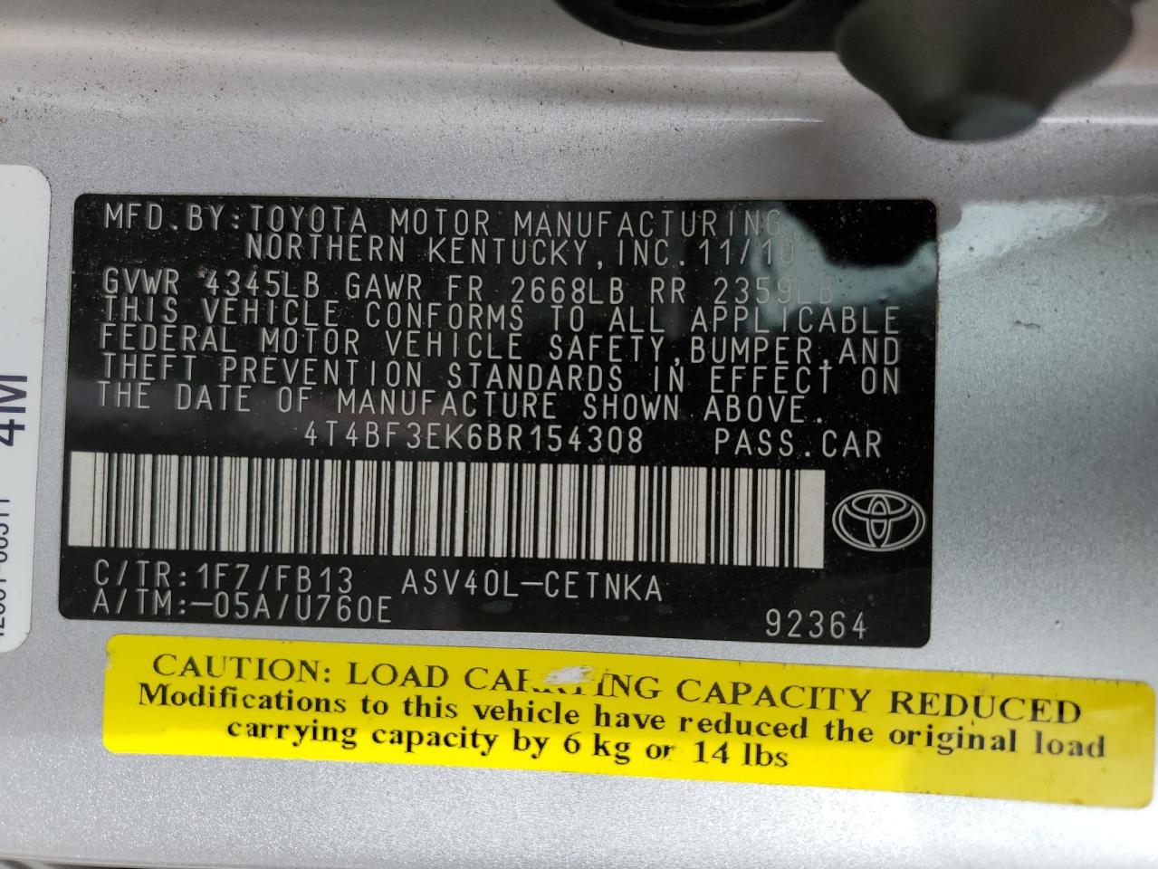 Photo 11 VIN: 4T4BF3EK6BR154308 - TOYOTA CAMRY 