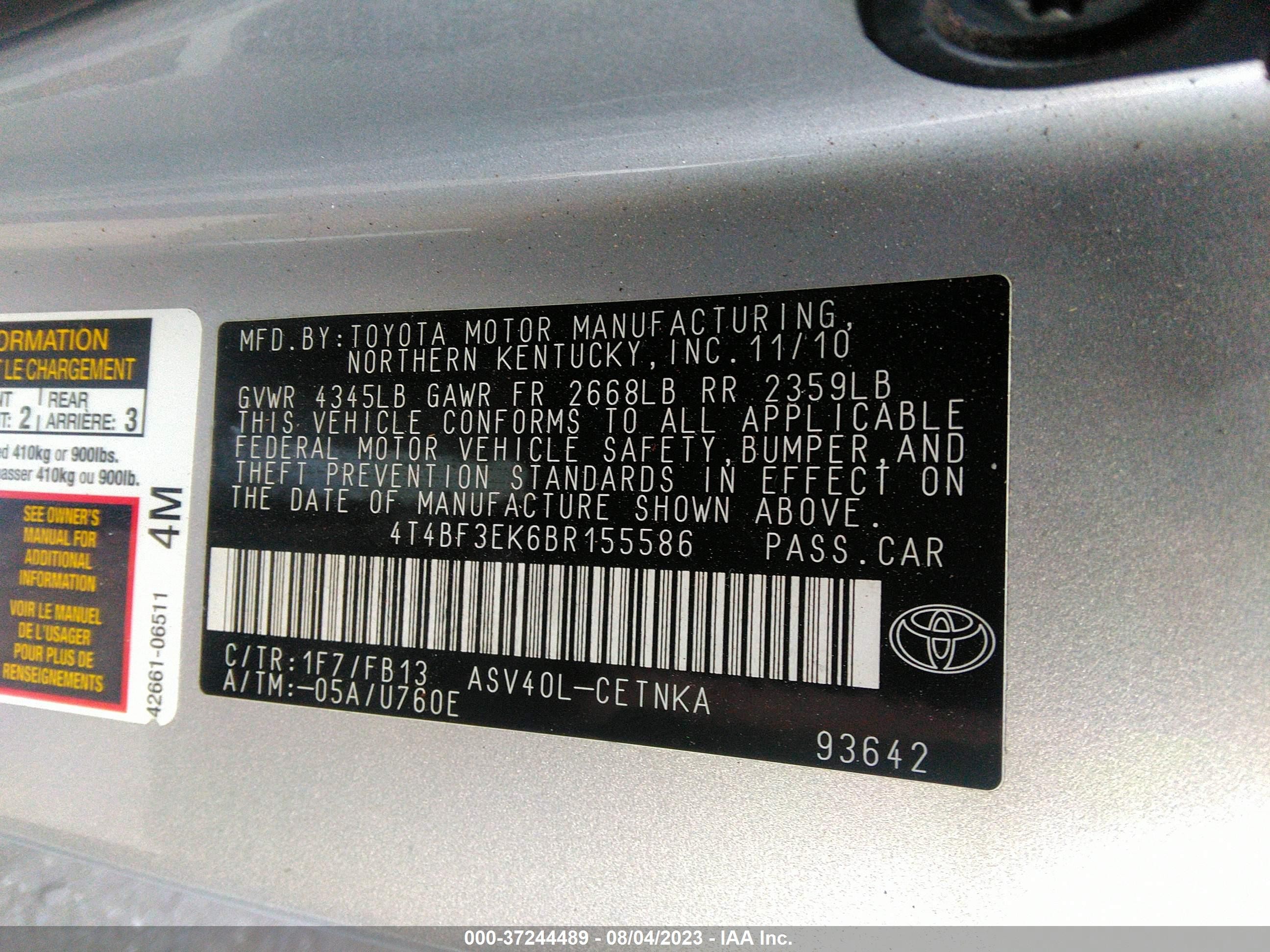 Photo 8 VIN: 4T4BF3EK6BR155586 - TOYOTA CAMRY 