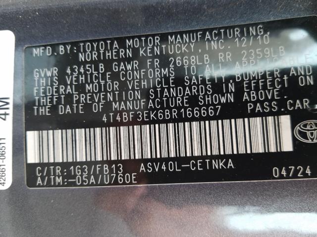 Photo 9 VIN: 4T4BF3EK6BR166667 - TOYOTA CAMRY BASE 