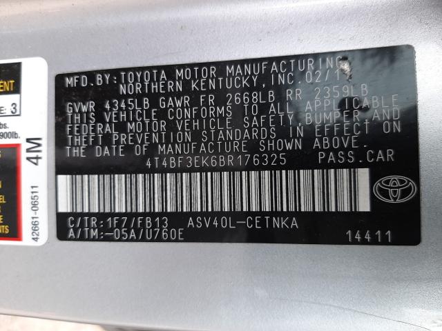 Photo 9 VIN: 4T4BF3EK6BR176325 - TOYOTA CAMRY BASE 