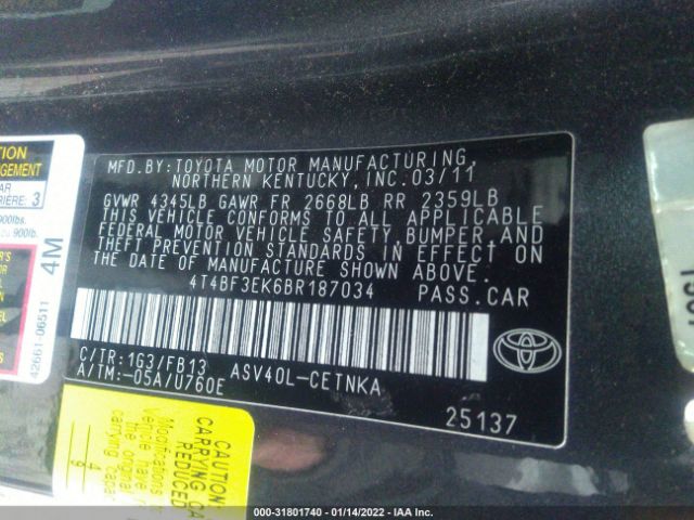 Photo 8 VIN: 4T4BF3EK6BR187034 - TOYOTA CAMRY 