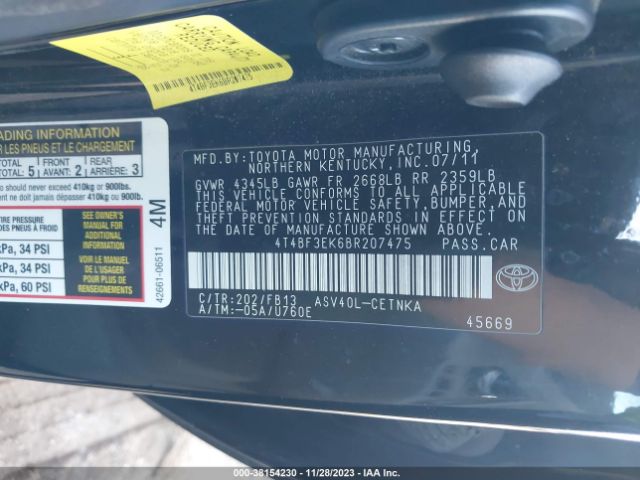 Photo 8 VIN: 4T4BF3EK6BR207475 - TOYOTA CAMRY 