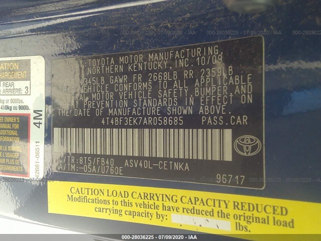 Photo 8 VIN: 4T4BF3EK7AR058685 - TOYOTA CAMRY 