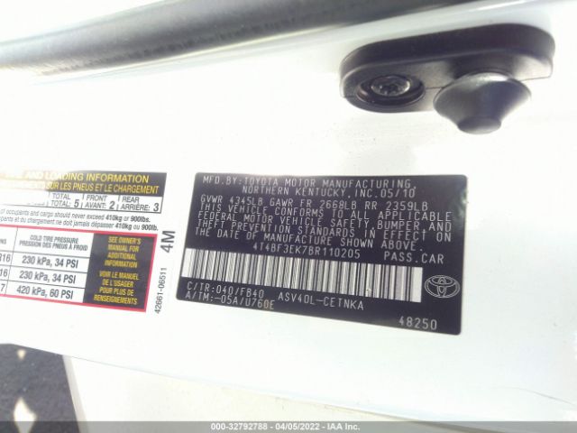 Photo 8 VIN: 4T4BF3EK7BR110205 - TOYOTA CAMRY 