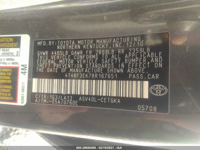 Photo 8 VIN: 4T4BF3EK7BR167651 - TOYOTA CAMRY 