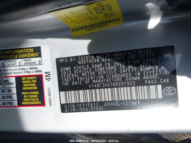 Photo 8 VIN: 4T4BF3EK7BR207923 - TOYOTA CAMRY 