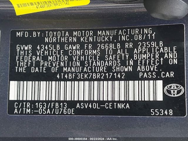 Photo 8 VIN: 4T4BF3EK7BR217142 - TOYOTA CAMRY 