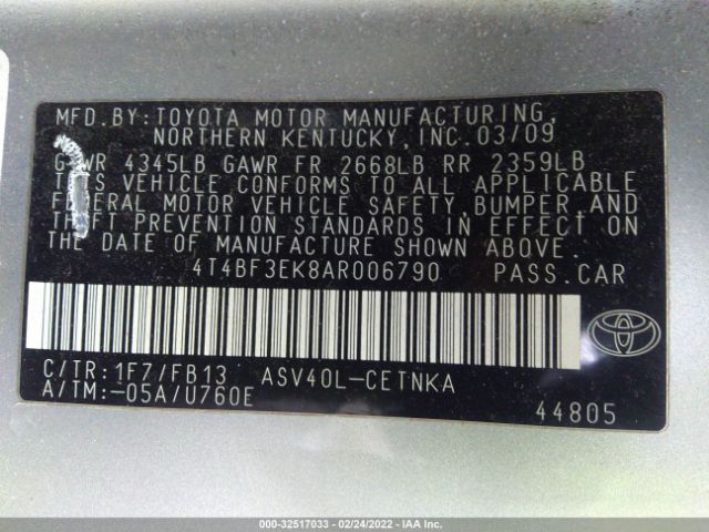 Photo 8 VIN: 4T4BF3EK8AR006790 - TOYOTA CAMRY 