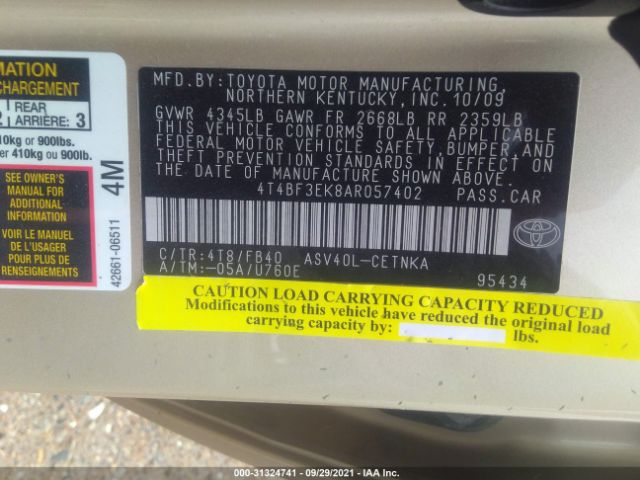 Photo 8 VIN: 4T4BF3EK8AR057402 - TOYOTA CAMRY 