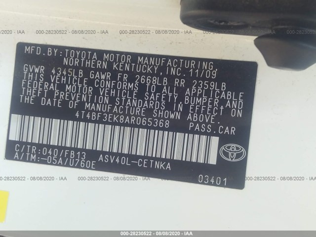 Photo 8 VIN: 4T4BF3EK8AR065368 - TOYOTA CAMRY 