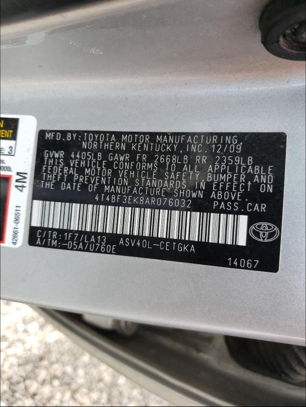 Photo 9 VIN: 4T4BF3EK8AR076032 - TOYOTA CAMRY BASE 