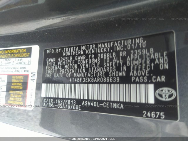 Photo 8 VIN: 4T4BF3EK8AR086639 - TOYOTA CAMRY 