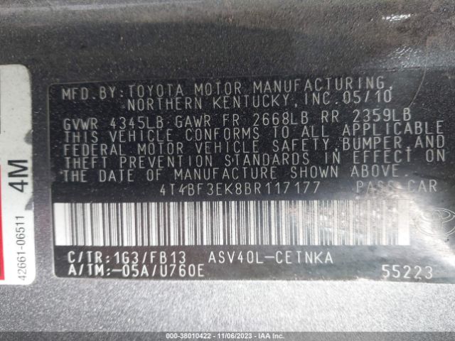 Photo 8 VIN: 4T4BF3EK8BR117177 - TOYOTA CAMRY 