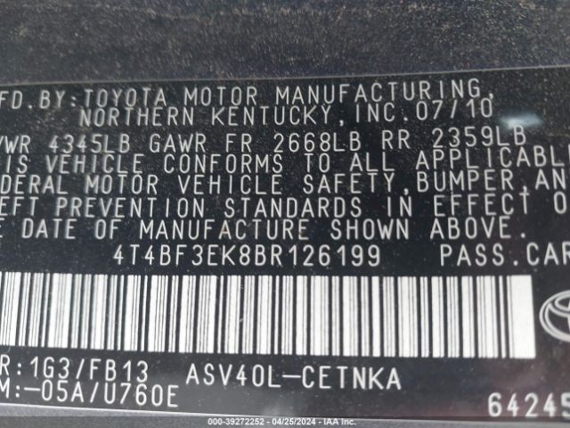 Photo 8 VIN: 4T4BF3EK8BR126199 - TOYOTA CAMRY 