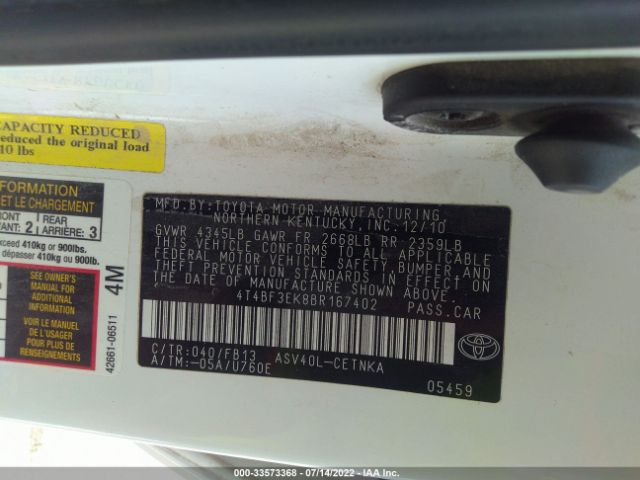 Photo 8 VIN: 4T4BF3EK8BR167402 - TOYOTA CAMRY 