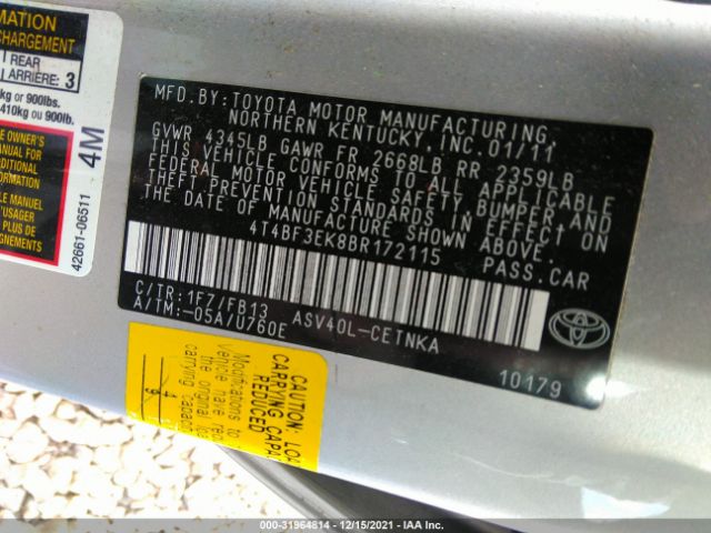 Photo 8 VIN: 4T4BF3EK8BR172115 - TOYOTA CAMRY 