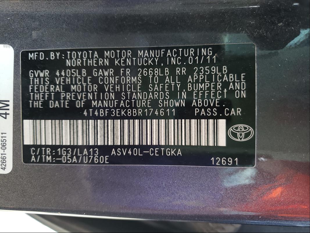 Photo 9 VIN: 4T4BF3EK8BR174611 - TOYOTA CAMRY BASE 