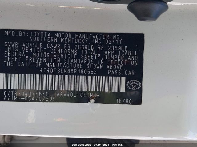 Photo 8 VIN: 4T4BF3EK8BR180683 - TOYOTA CAMRY 