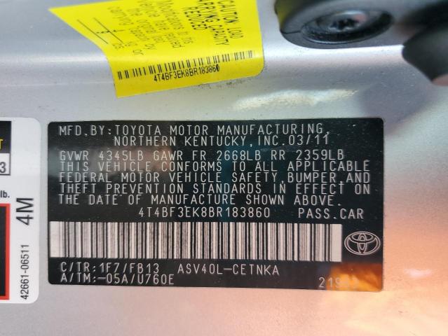 Photo 11 VIN: 4T4BF3EK8BR183860 - TOYOTA CAMRY BASE 