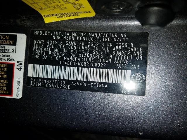 Photo 9 VIN: 4T4BF3EK8BR208322 - TOYOTA CAMRY BASE 