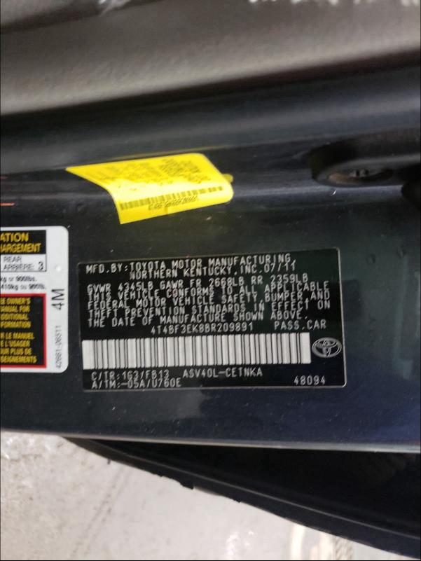 Photo 9 VIN: 4T4BF3EK8BR209891 - TOYOTA CAMRY BASE 