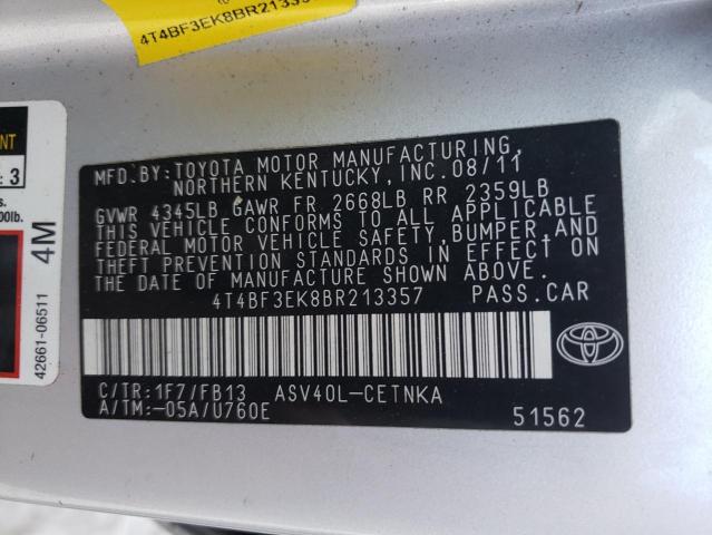 Photo 11 VIN: 4T4BF3EK8BR213357 - TOYOTA CAMRY BASE 