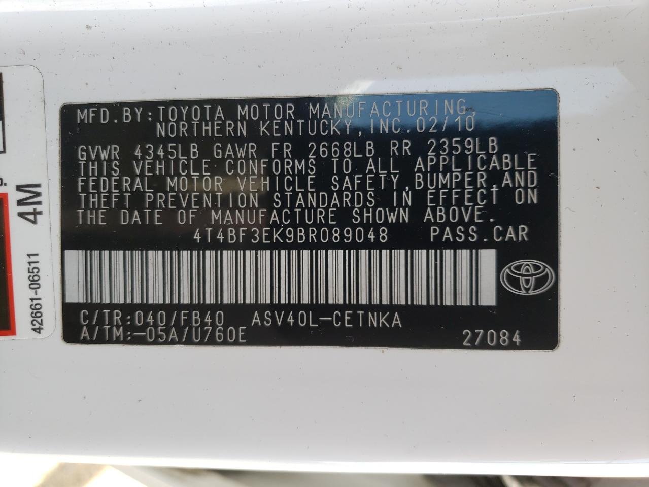 Photo 12 VIN: 4T4BF3EK9BR089048 - TOYOTA CAMRY 