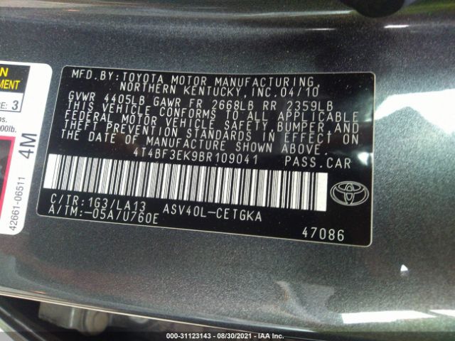 Photo 8 VIN: 4T4BF3EK9BR109041 - TOYOTA CAMRY 