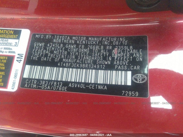 Photo 8 VIN: 4T4BF3EK9BR134912 - TOYOTA CAMRY 