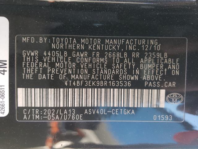 Photo 9 VIN: 4T4BF3EK9BR163536 - TOYOTA CAMRY BASE 