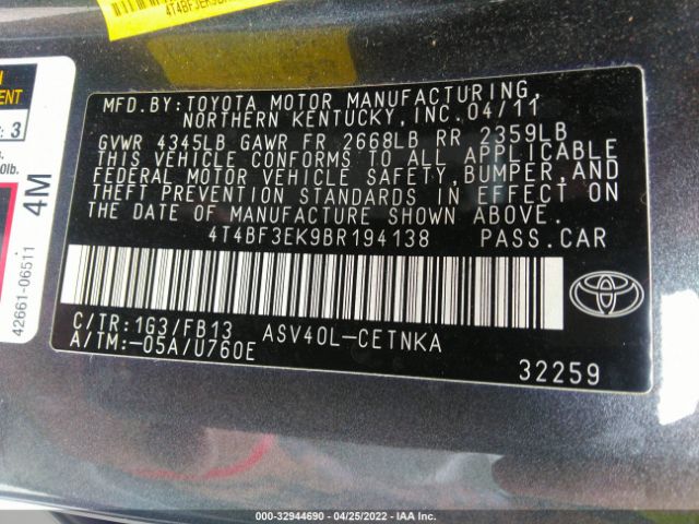 Photo 8 VIN: 4T4BF3EK9BR194138 - TOYOTA CAMRY 