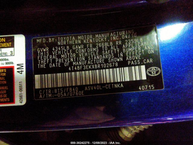 Photo 8 VIN: 4T4BF3EKXBR102678 - TOYOTA CAMRY 