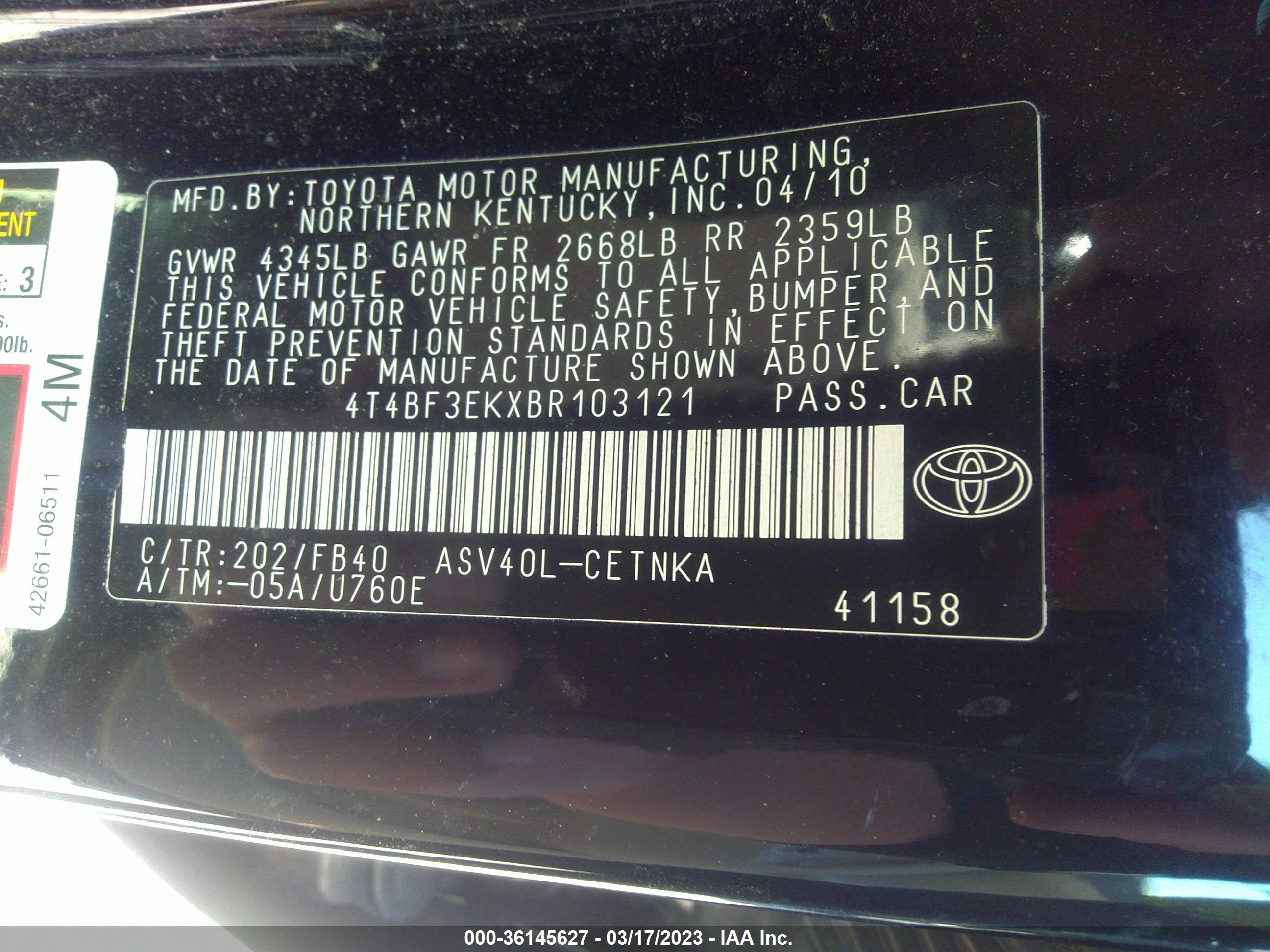 Photo 8 VIN: 4T4BF3EKXBR103121 - TOYOTA CAMRY 