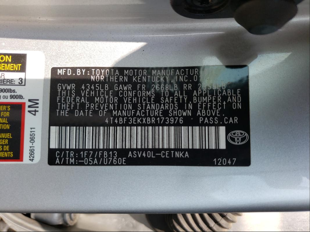 Photo 9 VIN: 4T4BF3EKXBR173976 - TOYOTA CAMRY BASE 