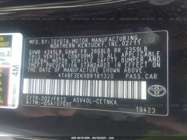 Photo 8 VIN: 4T4BF3EKXBR181320 - TOYOTA CAMRY 