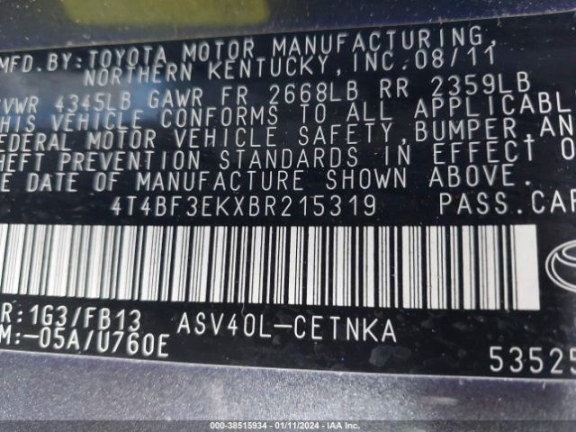 Photo 8 VIN: 4T4BF3EKXBR215319 - TOYOTA CAMRY 