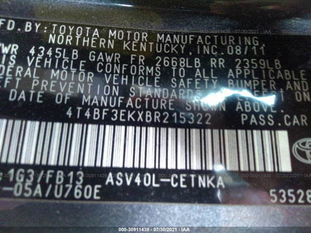 Photo 8 VIN: 4T4BF3EKXBR215322 - TOYOTA CAMRY 