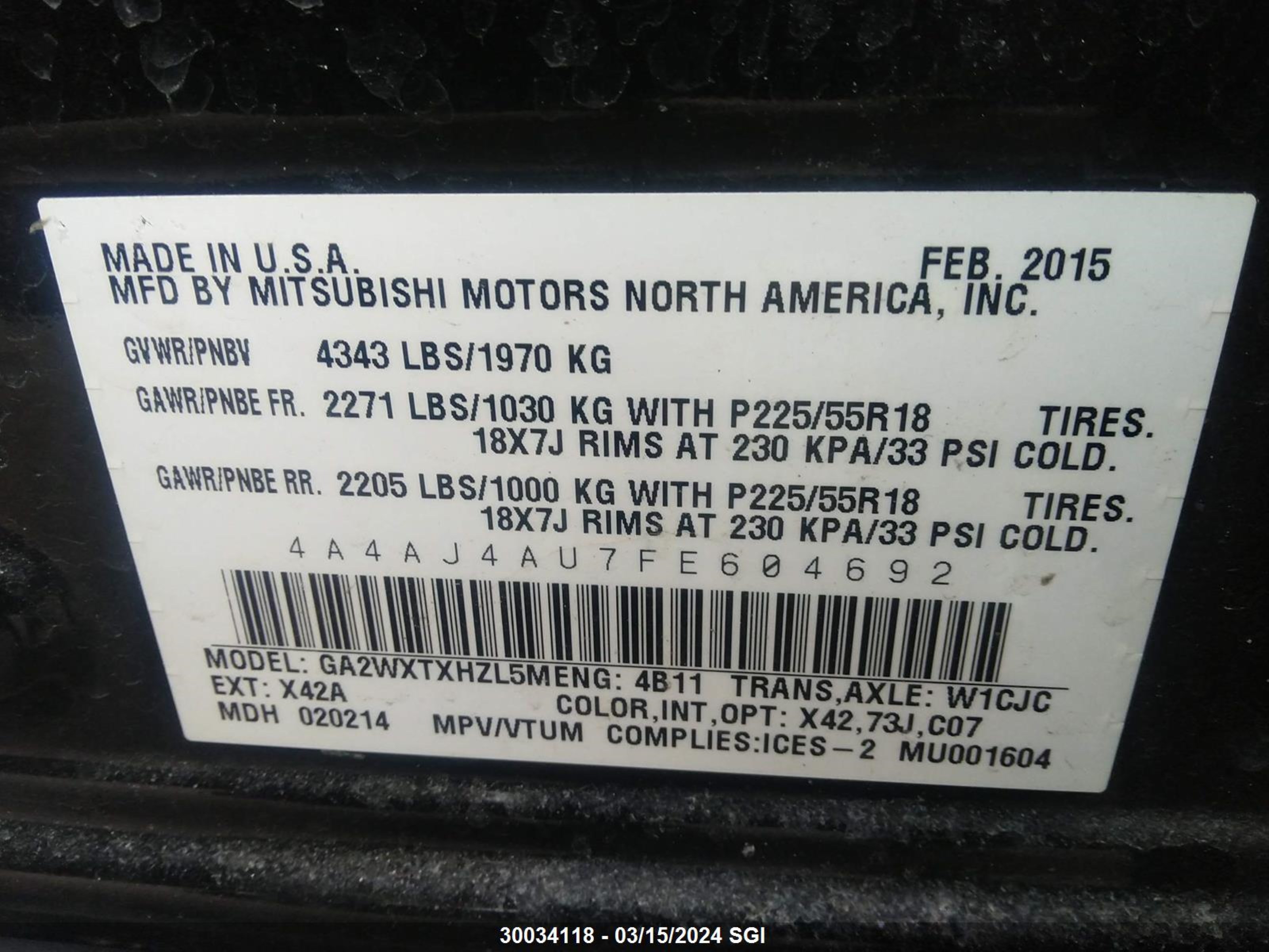 Photo 8 VIN: 4TAWN72N1WZ105692 - MITSUBISHI RVR 