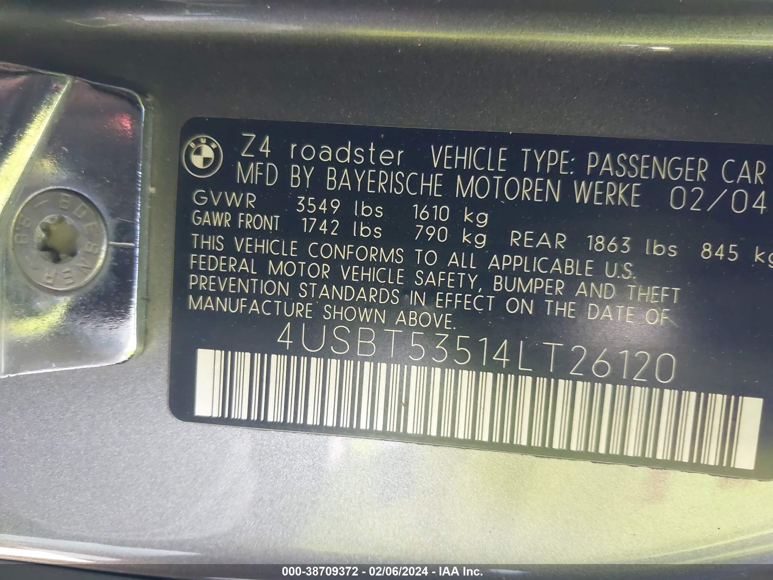 Photo 8 VIN: 4USBT53514LT26120 - BMW Z4 