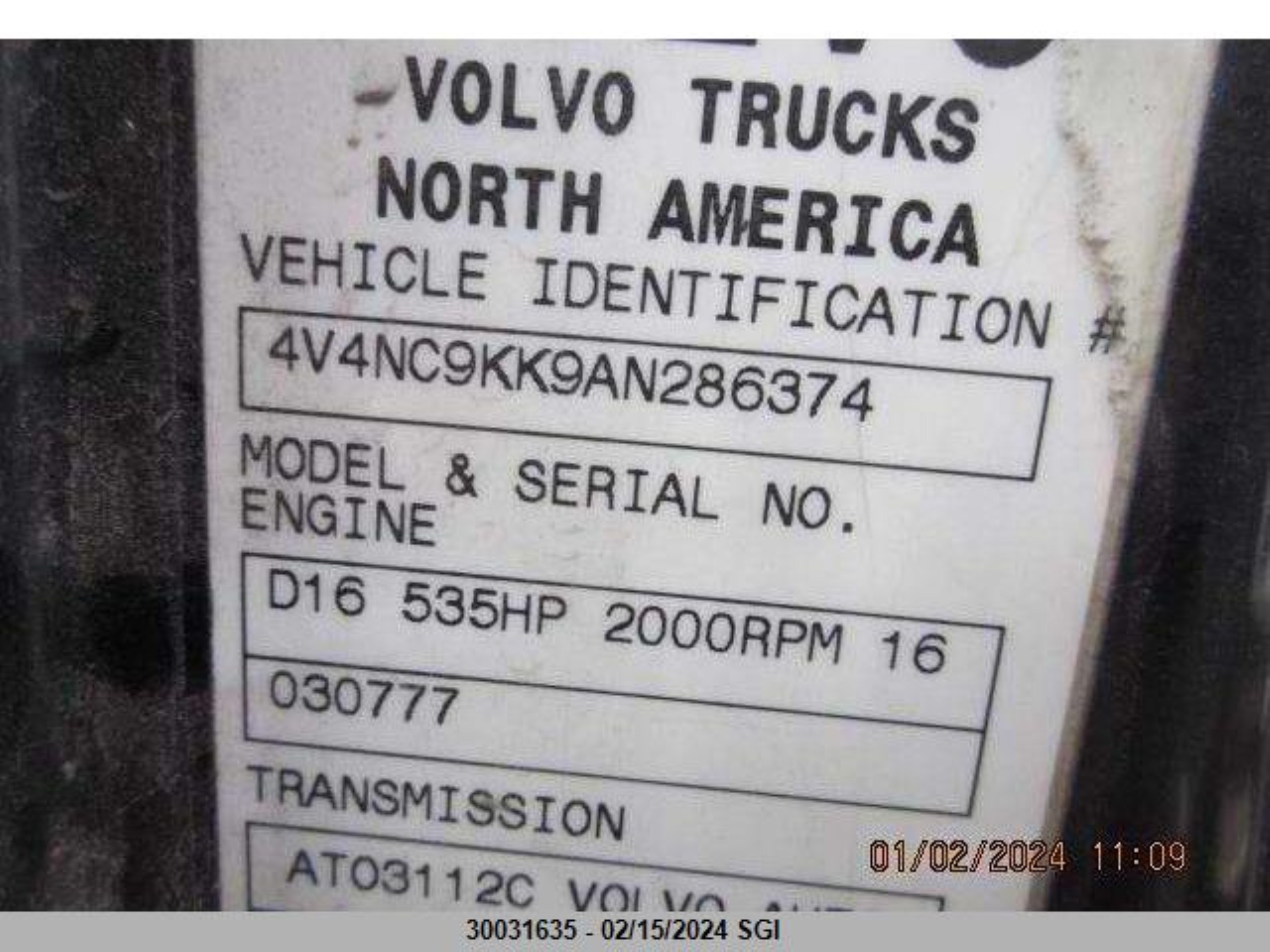 Photo 9 VIN: 4V4NC9KK9AN286374 - VOLVO ALL 