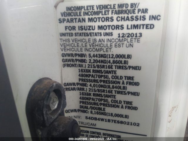 Photo 8 VIN: 54DB4W1B7ES802102 - ISUZU NPR GAS REG 